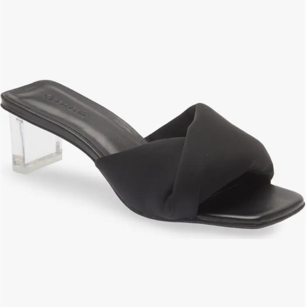 Black Slide Sandal with Clear Block Heel
